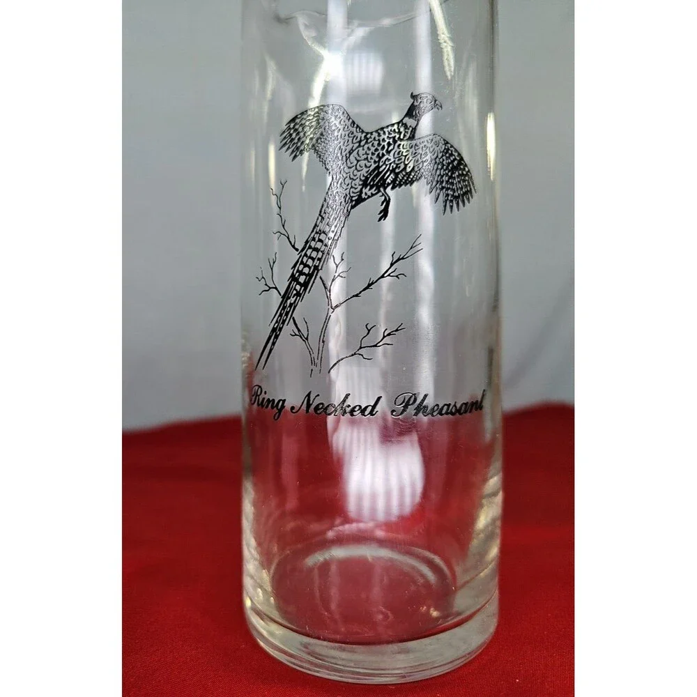 Pheasant Carafe Federal Glass Ring Necked Pitcher Vintage Bird Spout Jug